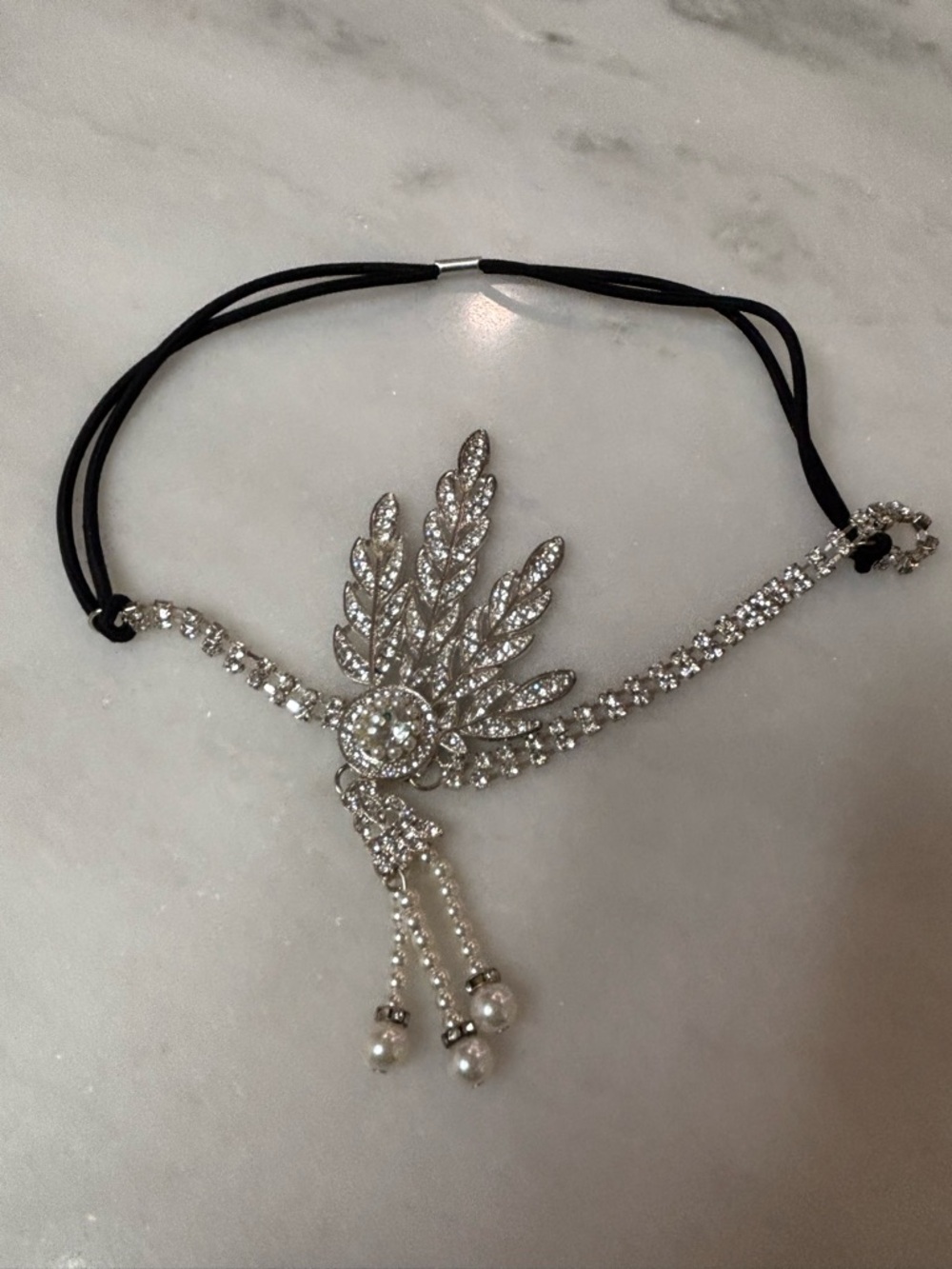 Vintage Art Deco Rhinestone & Pearl Flapper Headband – Great Gatsby 1920s Style - Picture 5 of 5